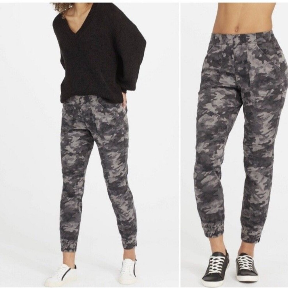 Spanx Camo Cargo Pants M Black Grey Utility Stretch Pull On Joggers Army Grunge